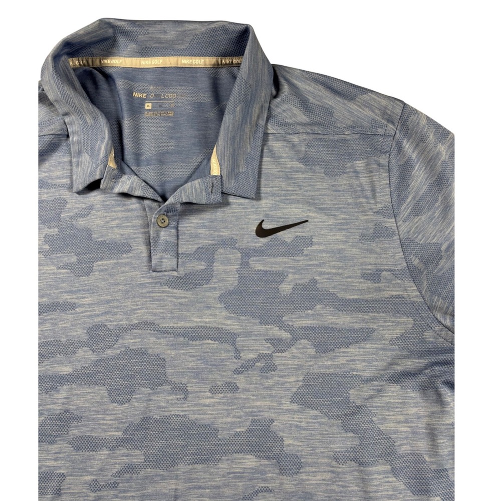 Nike Golf Mens XL Blue Camo Dry Fit Short Sleeve Polo Shirt